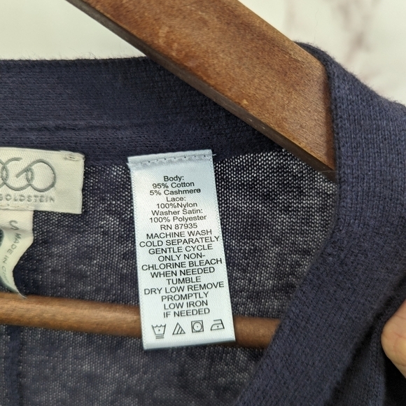 Logo by Lori Goldstein Cardigan Size Small V Neck Blue Chiffon Lace Trim Tunic - Picture 10 of 11